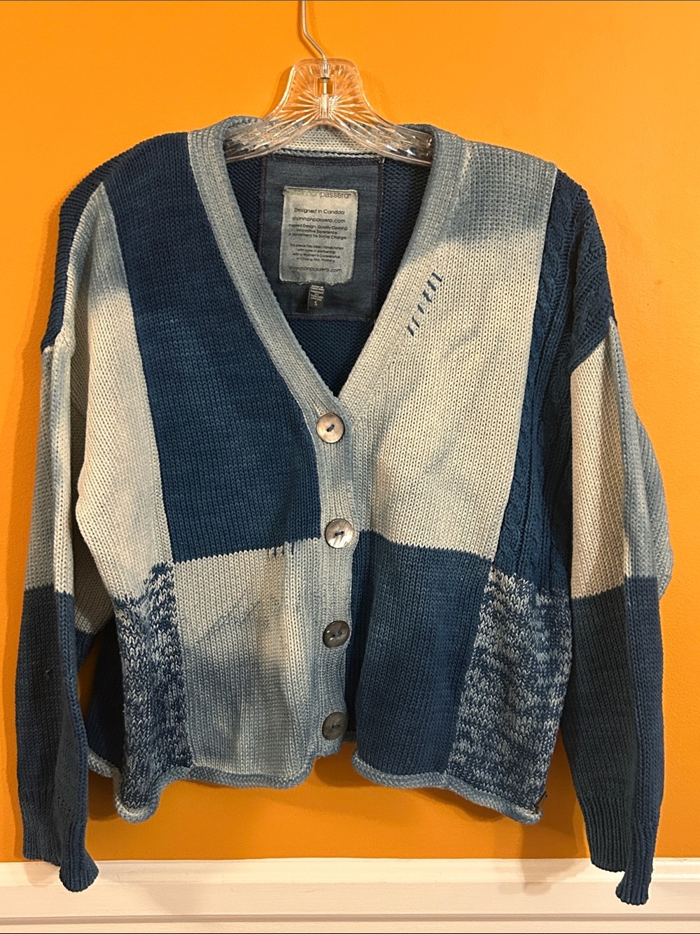 Chunky Colorblock V-Neck Cardigan Sweater - Blue/Light Blue